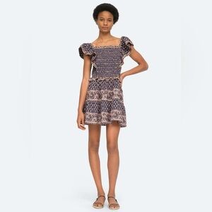 Sea New York Jasper border print smocked mini dress XS, EUC